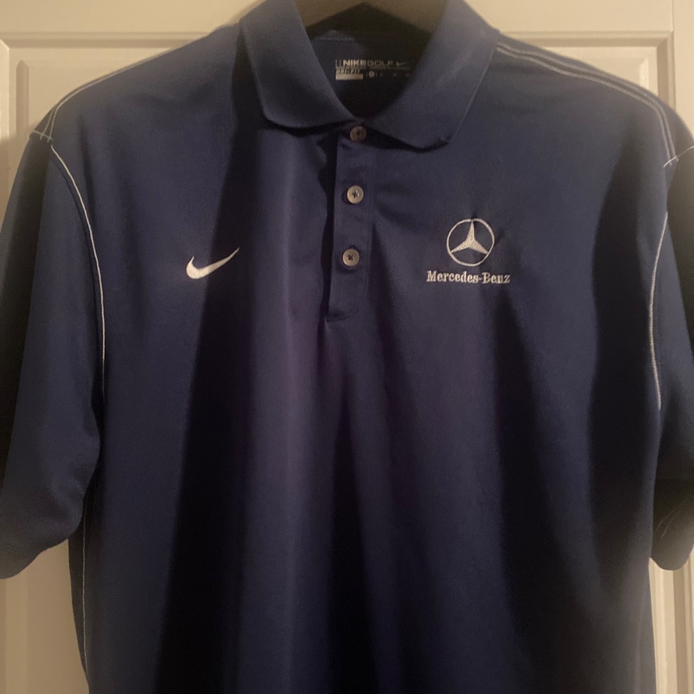 Nike Golf DRI-FIT navy blue with white stitching, Mercedes Benz logo